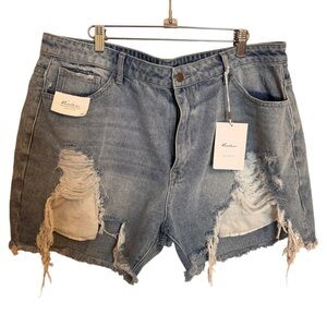 KanCan Women's Distressed Denim Shorts - Blue